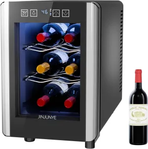 6 Bottle Wine Cooler, Wine Fridge Small with Digital Temperature Control, 46-65℉, Countertop Wine Cooler Refrigerator, Mini Freestanding Wine Cellars Glass Door, Gift for Wine Lover