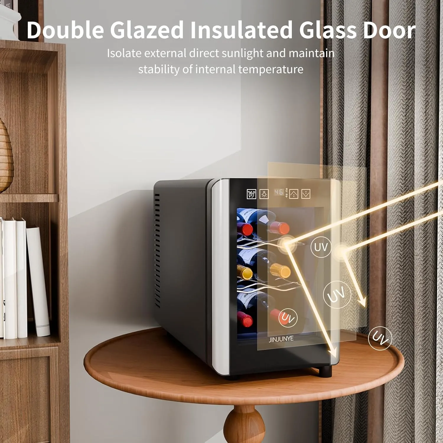 6 Bottle Wine Cooler, Wine Fridge Small with Digital Temperature Control, 46-65℉, Countertop Wine Cooler Refrigerator, Mini Freestanding Wine Cellars Glass Door, Gift for Wine Lover