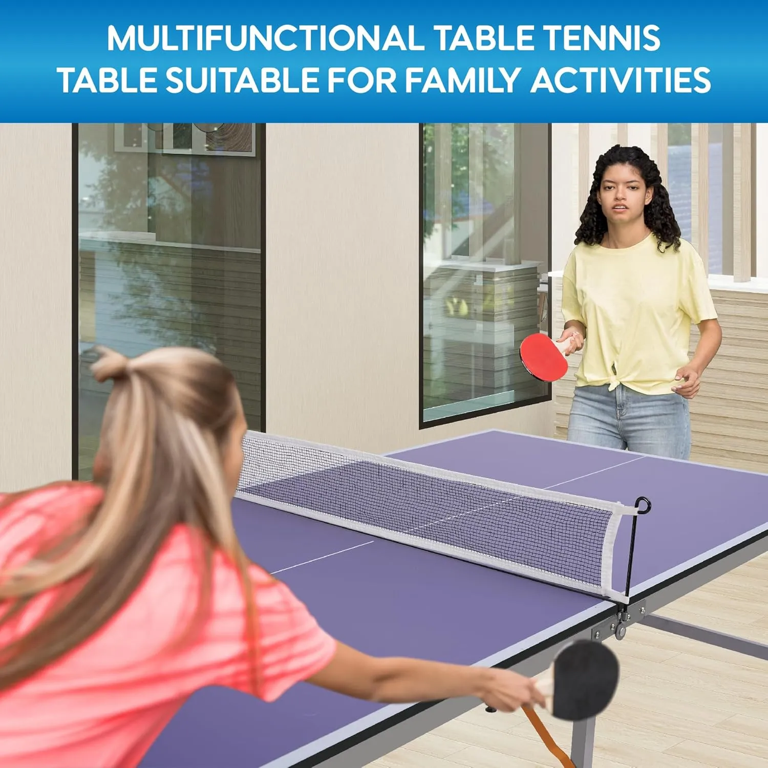 6-ft Mid-Size Table Tennis Table Set, Heavy Duty Aluminum Frame Ping Pong Table, Portable Table Tennis Game with Net, Foldable Ping Pong Table for Small Spaces, Indoor/Outdoor Backyard Garden