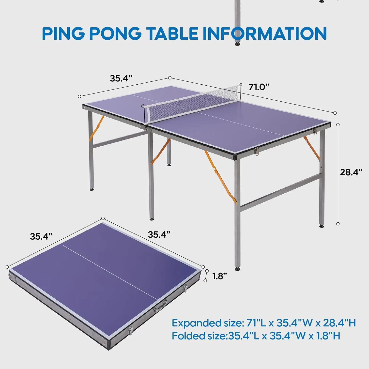 6-ft Mid-Size Table Tennis Table Set, Heavy Duty Aluminum Frame Ping Pong Table, Portable Table Tennis Game with Net, Foldable Ping Pong Table for Small Spaces, Indoor/Outdoor Backyard Garden