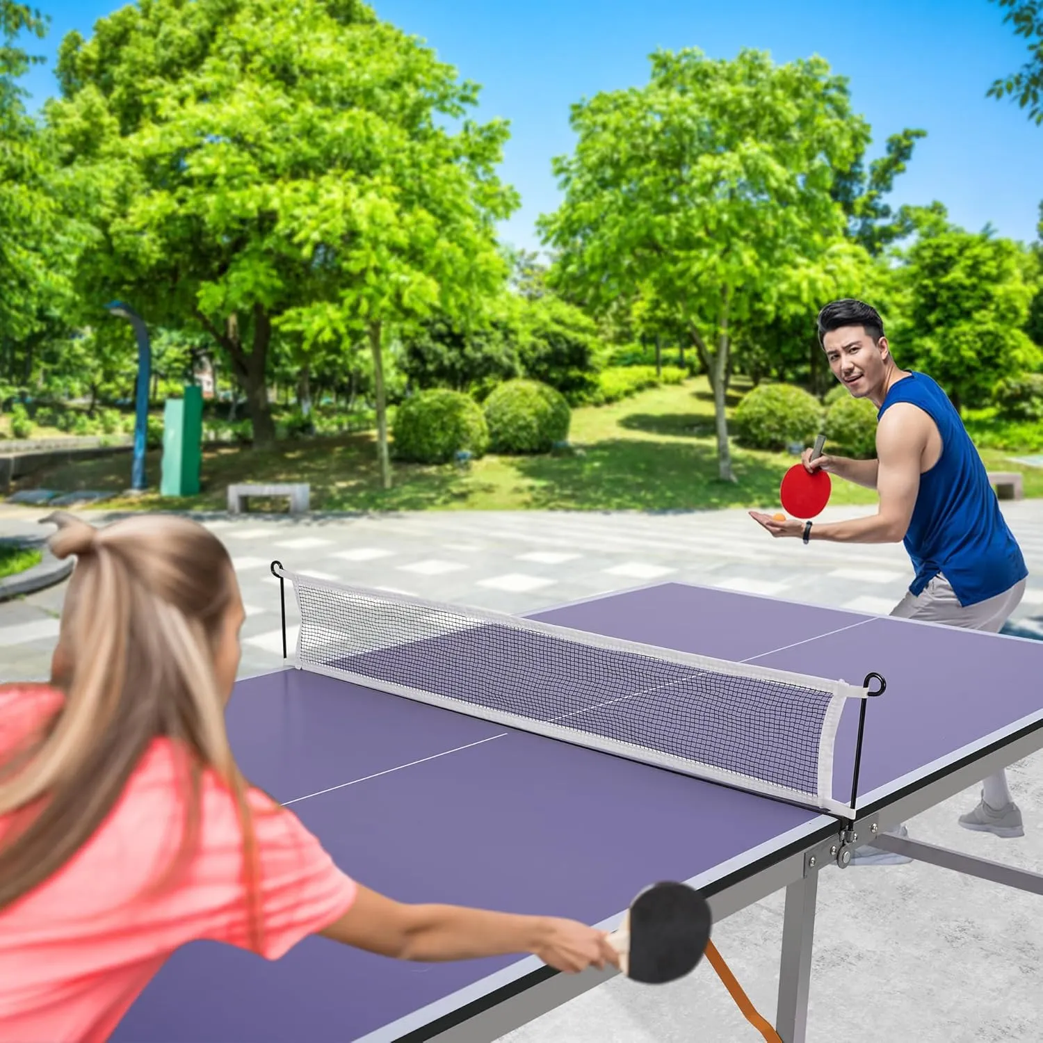 6-ft Mid-Size Table Tennis Table Set, Heavy Duty Aluminum Frame Ping Pong Table, Portable Table Tennis Game with Net, Foldable Ping Pong Table for Small Spaces, Indoor/Outdoor Backyard Garden