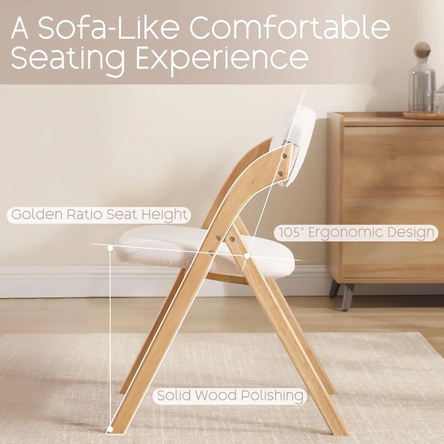 6-Pack Folding Chairs with Cushion, Linen Padded Foldable Dining Chairs Portable Raw Wooden Folding Chairs for Dining Room Kitchen Wedding Parties Offices Indoor Outdoor Beige