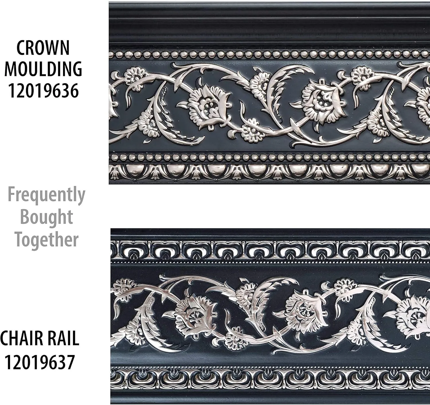6 Pieces Chair Rail 94 Inch (Silver Floral on Black Chair Rail 94 Inch)