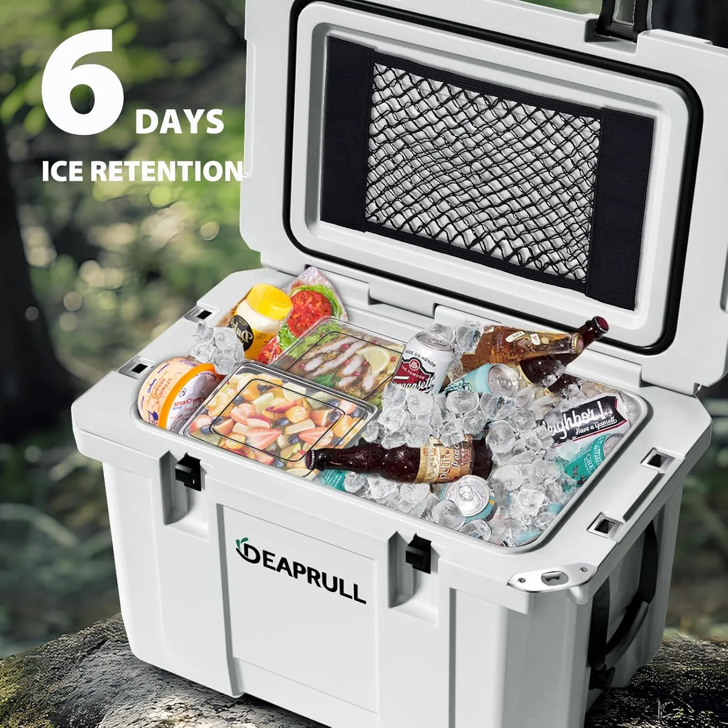60 Quart Hard Cooler, Insulated Ice Chest Box Holds Ice for up to 6 Days, Portable Cooler with Nylon Rope Handles, Cup Holders, Double Latches for Camping Drink, Beach, Picnic, Fishing, Boat, Barbecue