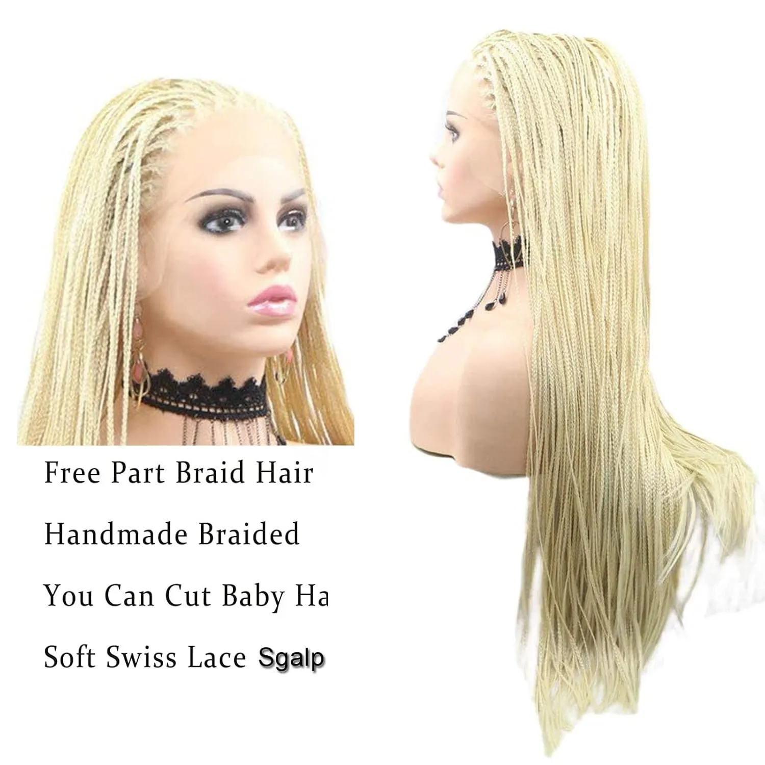 613 Blonde Braided Wig Long Cornrow Knotless Braid Wig for Women Handmade Micro Pre Braided Box Braids Lace Wig Natural Hairline Glueless Synthetic Heat Resistant Fiber Hair Cosplay Daily 26Inch