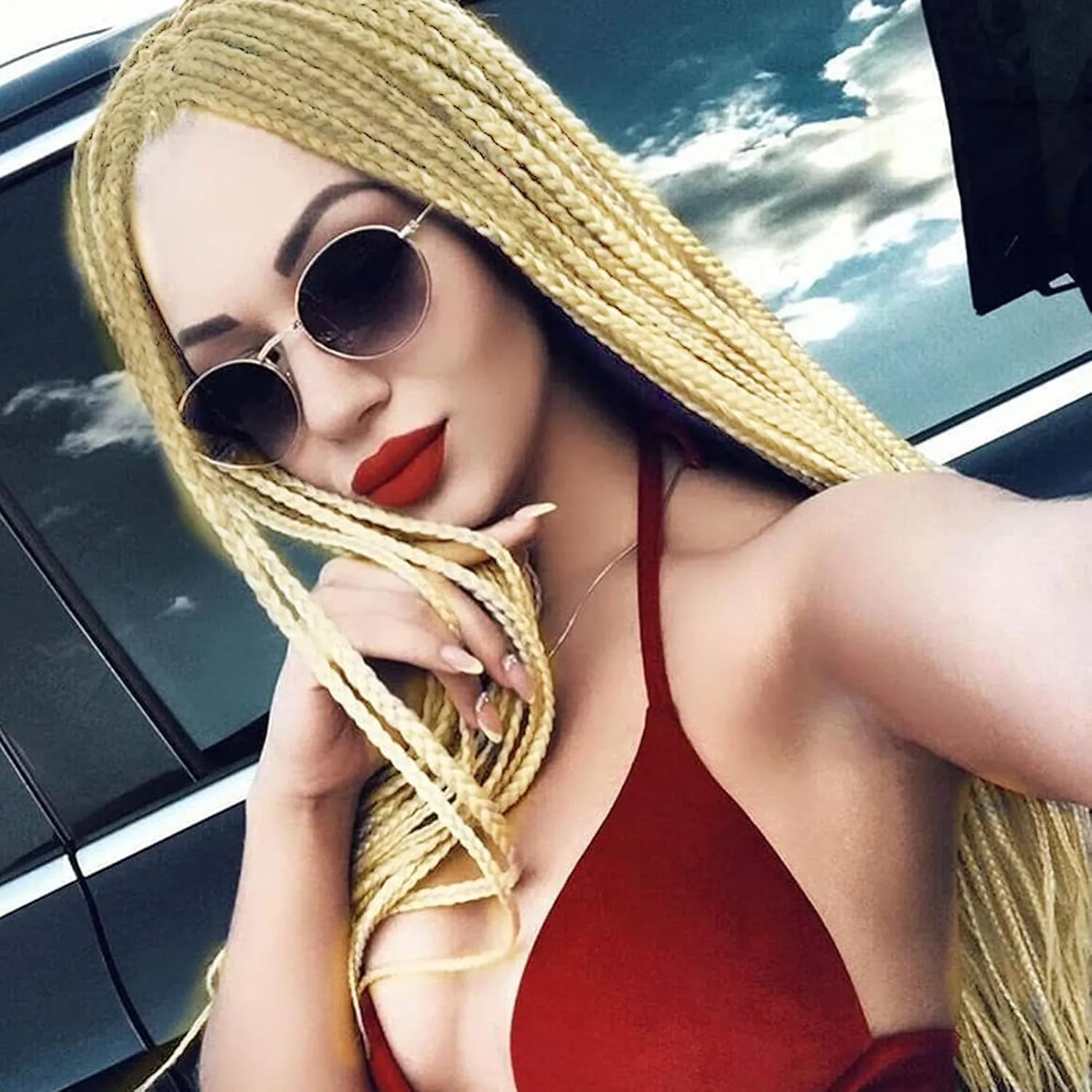 613 Blonde Braided Wig Long Cornrow Knotless Braid Wig for Women Handmade Micro Pre Braided Box Braids Lace Wig Natural Hairline Glueless Synthetic Heat Resistant Fiber Hair Cosplay Daily 26Inch