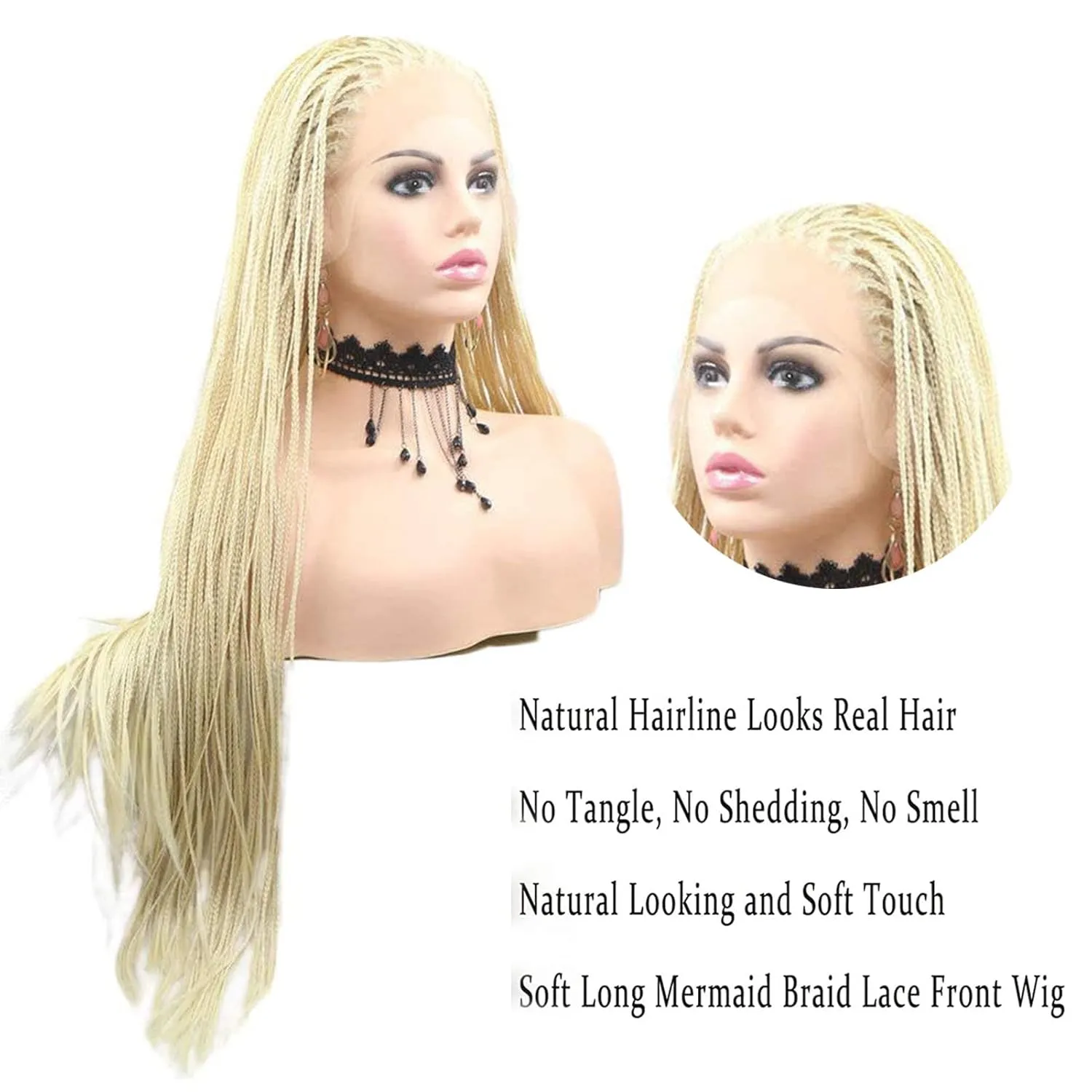 613 Blonde Braided Wig Long Cornrow Knotless Braid Wig for Women Handmade Micro Pre Braided Box Braids Lace Wig Natural Hairline Glueless Synthetic Heat Resistant Fiber Hair Cosplay Daily 26Inch