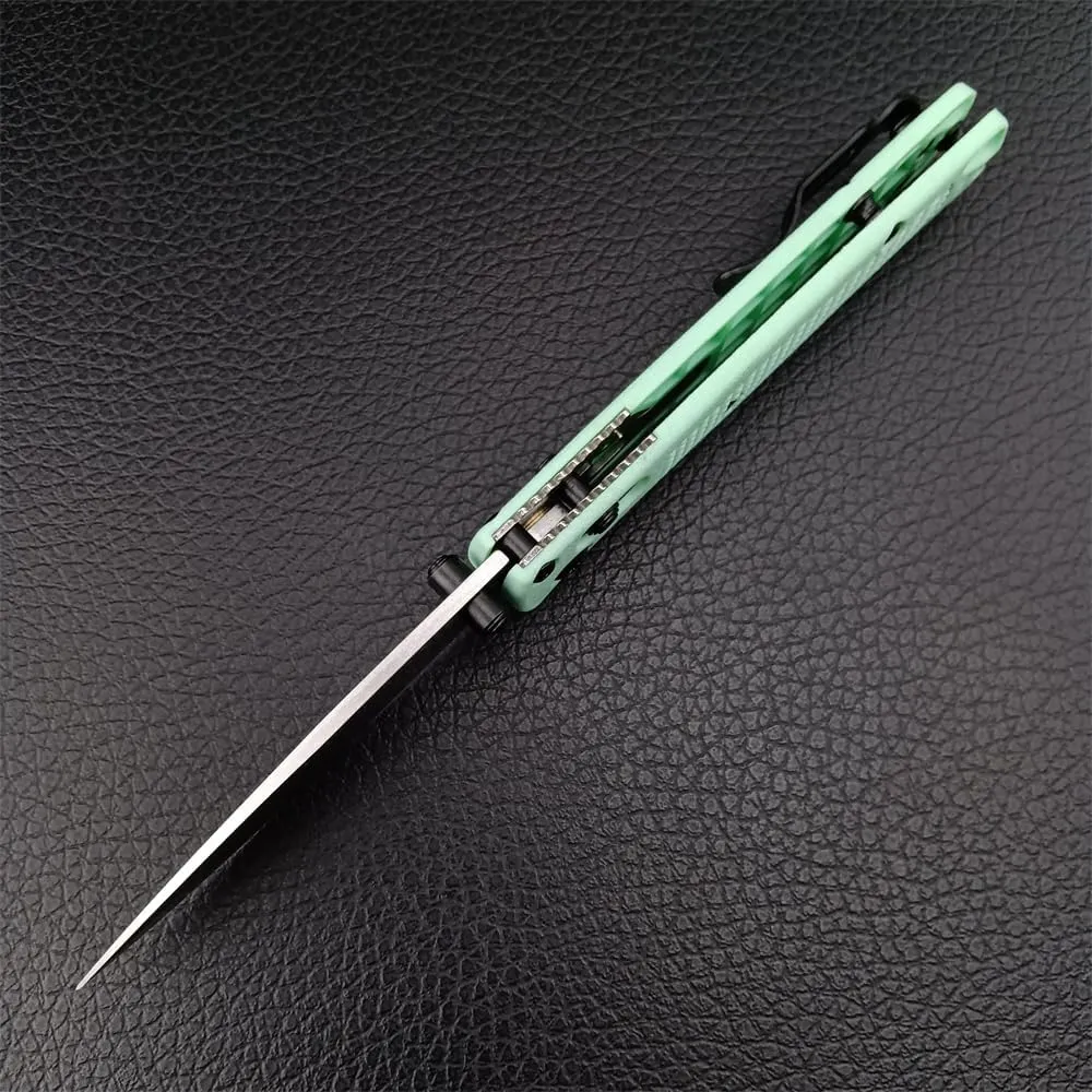 6.5In Thumb Mini Folding Pocket Knife, EDC Lightweight Manual Studs Open Stain Blade Plain Edge Fiberglass Handle With Belt Clip, Axis Lock,Gift for Man (Green)