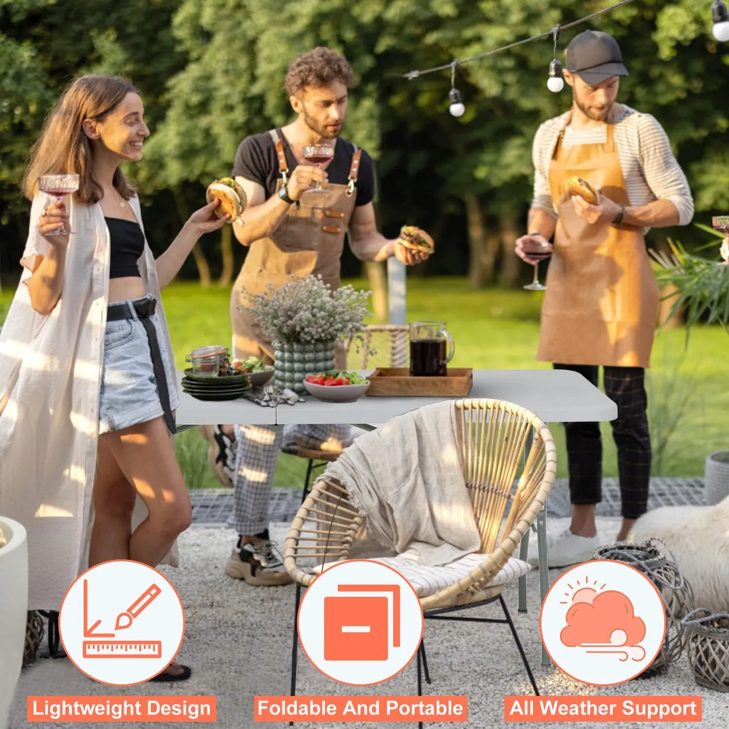 6Ft Plastic Folding Table, Indoor and Outdoor Use Portable Party Table, Banquet Dinning Desk with Lock, Handle -Plastic Folding Picnic Table Camping Table Office Desk, White