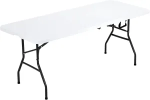 6Ft Plastic Folding Table, Indoor and Outdoor Use Portable Party Table, Banquet Dinning Desk with Lock, Handle -Plastic Folding Picnic Table Camping Table Office Desk, White
