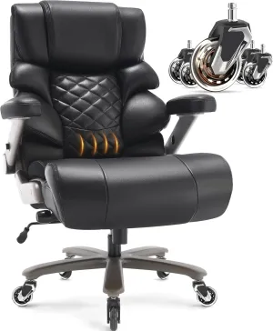 700lbs Big and Tall Office Chair-Large Computer Chair with Adjustable Lumbar Support 3D Flip Arms Plus Size Wheels, High Back Executive Desk Chair, Heavy Duty Metal Base, Thick Padded Wide Seat