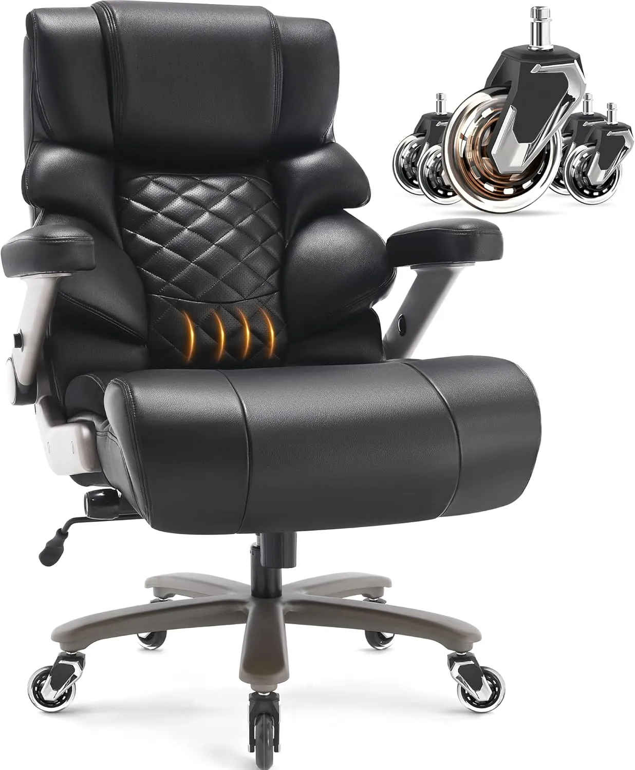 700lbs Big and Tall Office Chair-Large Computer Chair with Adjustable Lumbar Support 3D Flip Arms Plus Size Wheels, High Back Executive Desk Chair, Heavy Duty Metal Base, Thick Padded Wide Seat