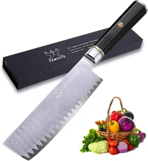7" Nakiri Knife, Made of 67 Layers Damascus w/Octago Indonesian Ebony Handle Professional kitchen Japanese Cleaver Knife Cut Vegetables have Razor Sharp and Superb Edge Retention