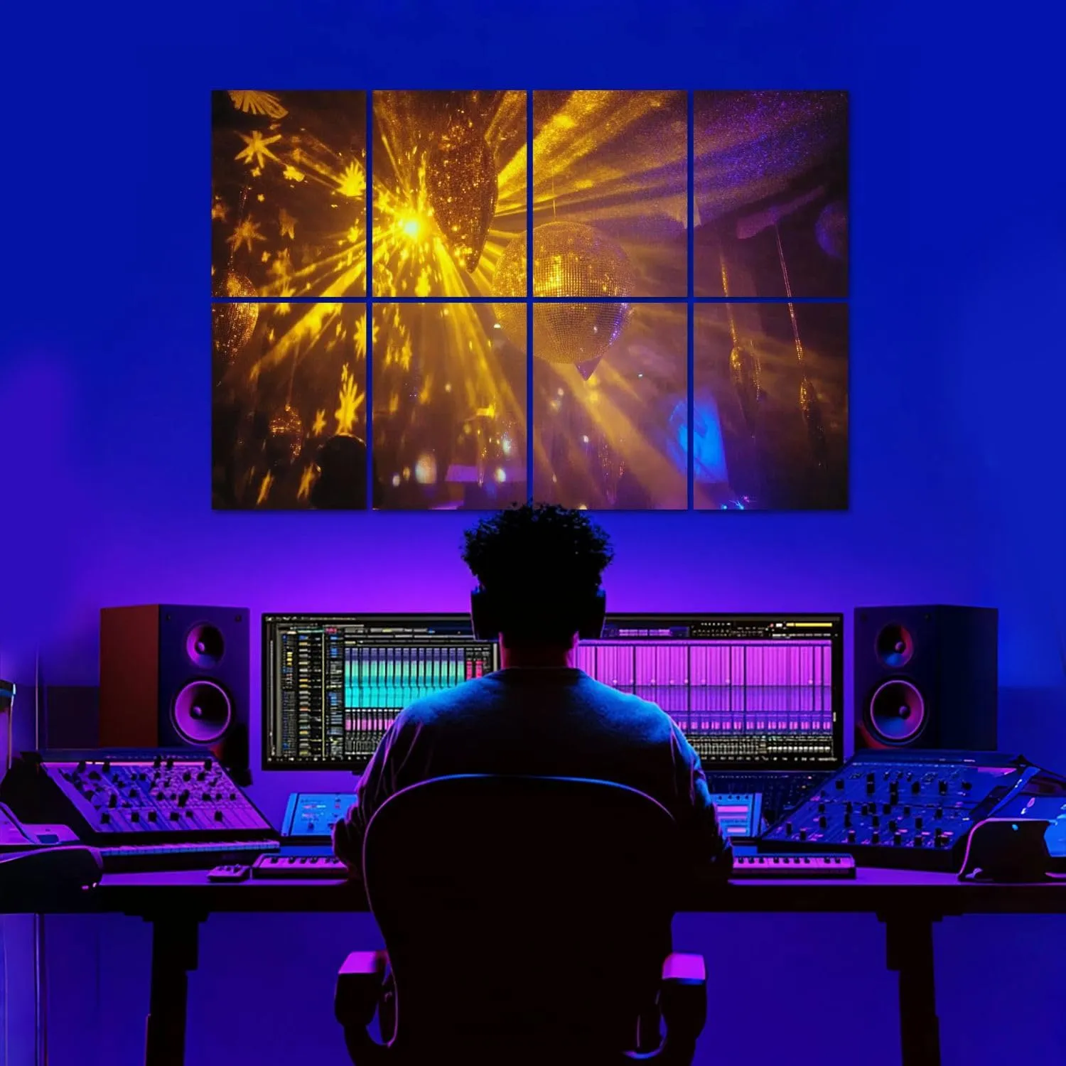 8 Pack Art Acoustic Panels Disco ball cooler lights 70s Sound Absorbing Panel 32"x48" Soundproof Wall Panels Acoustic Wall Art for Studios, Office, Theaters