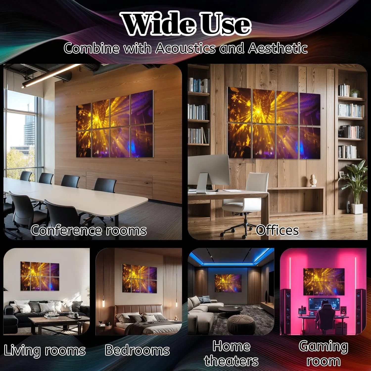 8 Pack Art Acoustic Panels Disco ball cooler lights 70s Sound Absorbing Panel 32"x48" Soundproof Wall Panels Acoustic Wall Art for Studios, Office, Theaters
