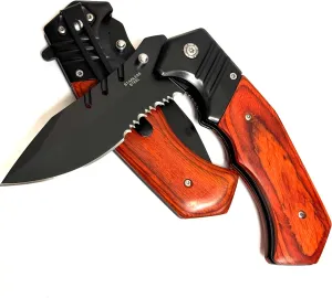 8.75" red wood handle black stainless steel blade folding pocket knife GSE901W