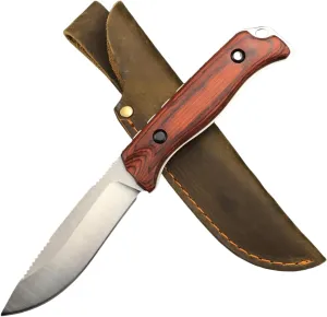 8.7in Fixed Blade Knife Full Tang, Drop Point 440C Blade, Wood Handle, Hunting Knife with Sheath for EDC Camping Survival