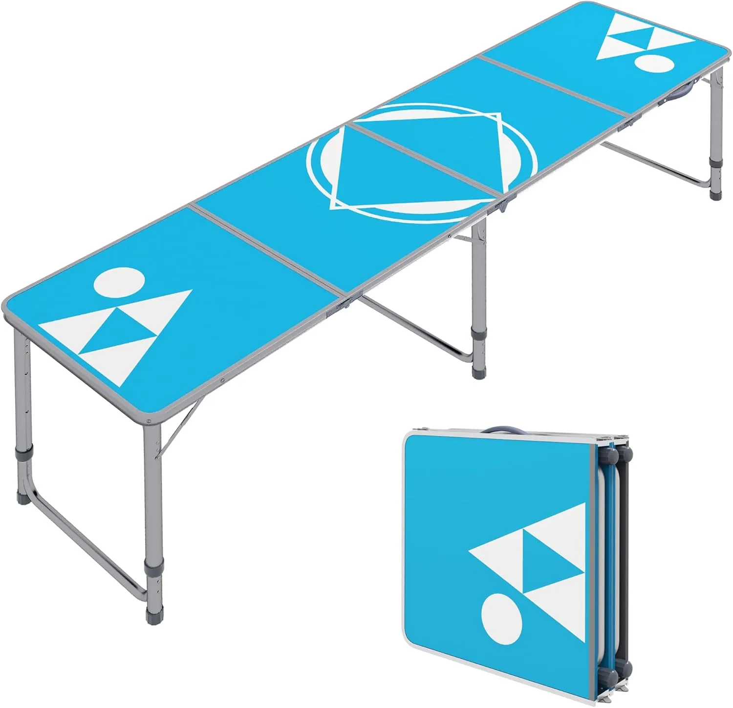 8ft Portable Beer Pong Table, Adjustable Height Folding Camping Table, Aluminum Picnic Table for Outdoor Parties, Travel, BBQ and Beach