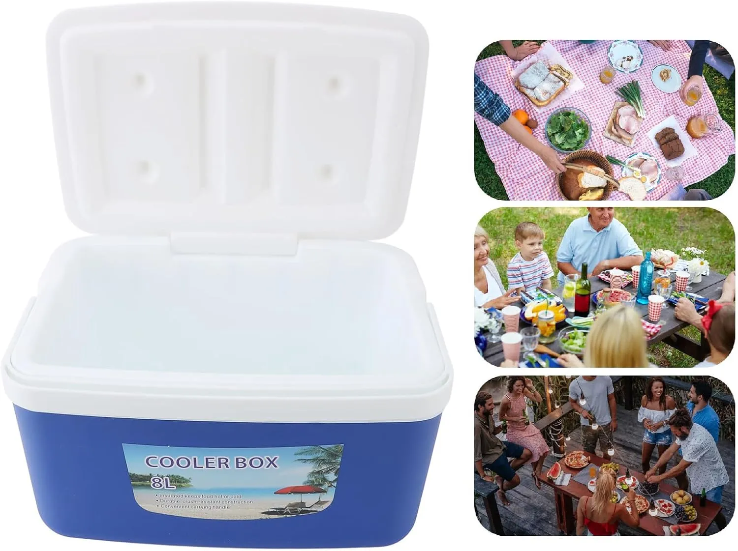 8L Insulated Portable Cooler, Efficient Warm Cold Insulation Portable Hard Cooler Box Ice Cooler Insulated Portable Ice Chest Box for BBQ, Camping, Pincnic