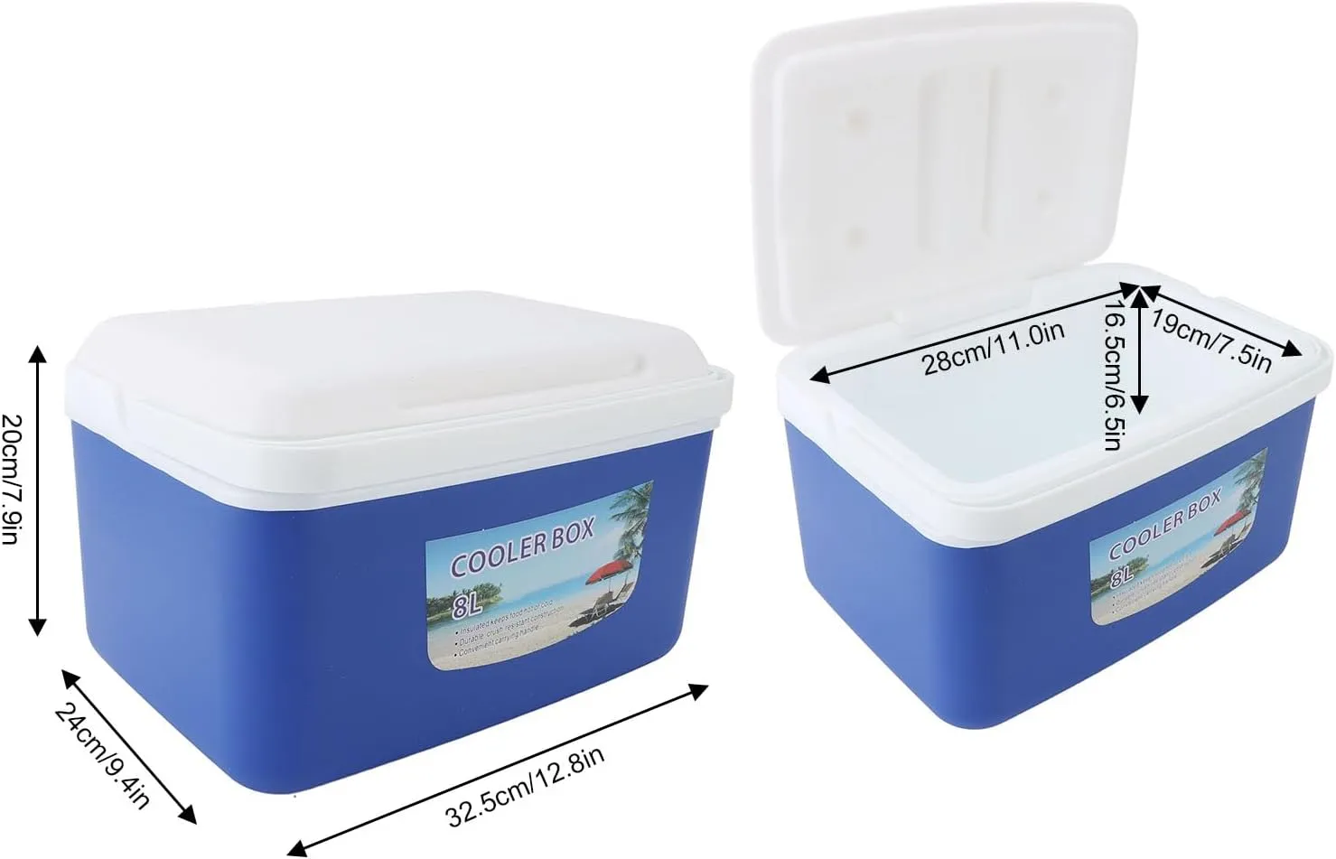 8L Insulated Portable Cooler, Efficient Warm Cold Insulation Portable Hard Cooler Box Ice Cooler Insulated Portable Ice Chest Box for BBQ, Camping, Pincnic