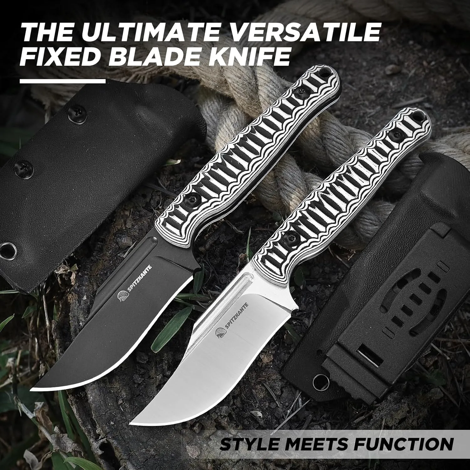 8" Fixed Blade Knife LW-Y, Full Tang Horizontal Carry Fixed Blade Knife with Kydex Sheath for Men G10 D2 Steel