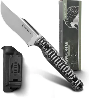 8" Fixed Blade Knife LW-Y, Full Tang Horizontal Carry Fixed Blade Knife with Kydex Sheath for Men G10 D2 Steel