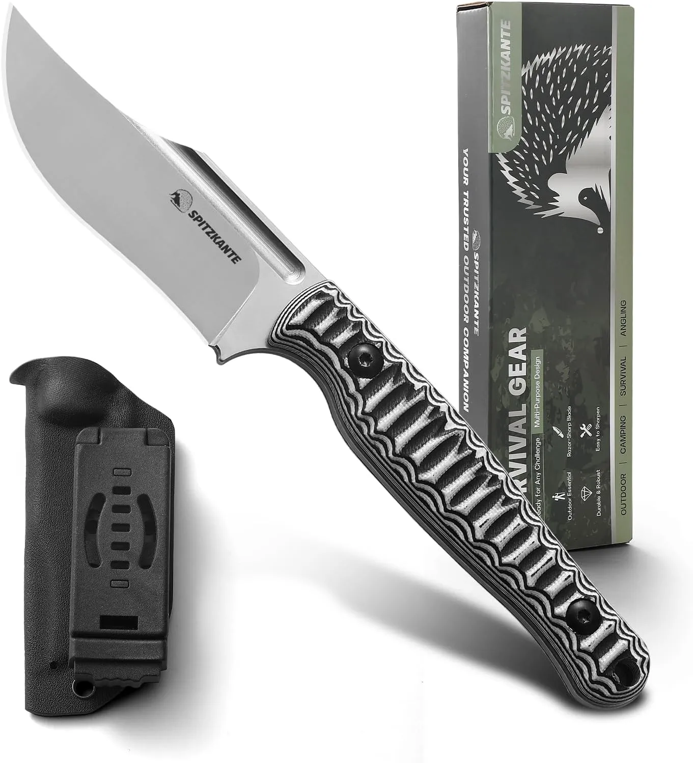 8" Fixed Blade Knife LW-Y, Full Tang Horizontal Carry Fixed Blade Knife with Kydex Sheath for Men G10 D2 Steel
