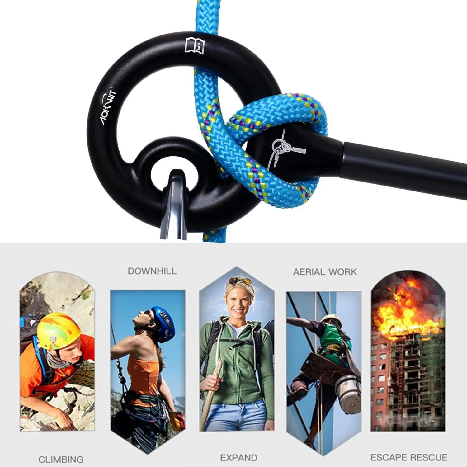 9 Rescue Figure, Upgrade 8 Descender Climbing Gear Downhill Equipment Easy Operation Rigging Plate Aluminum Alloy Rigging Plate for Rock Climbing Belaying and Rappeling Device