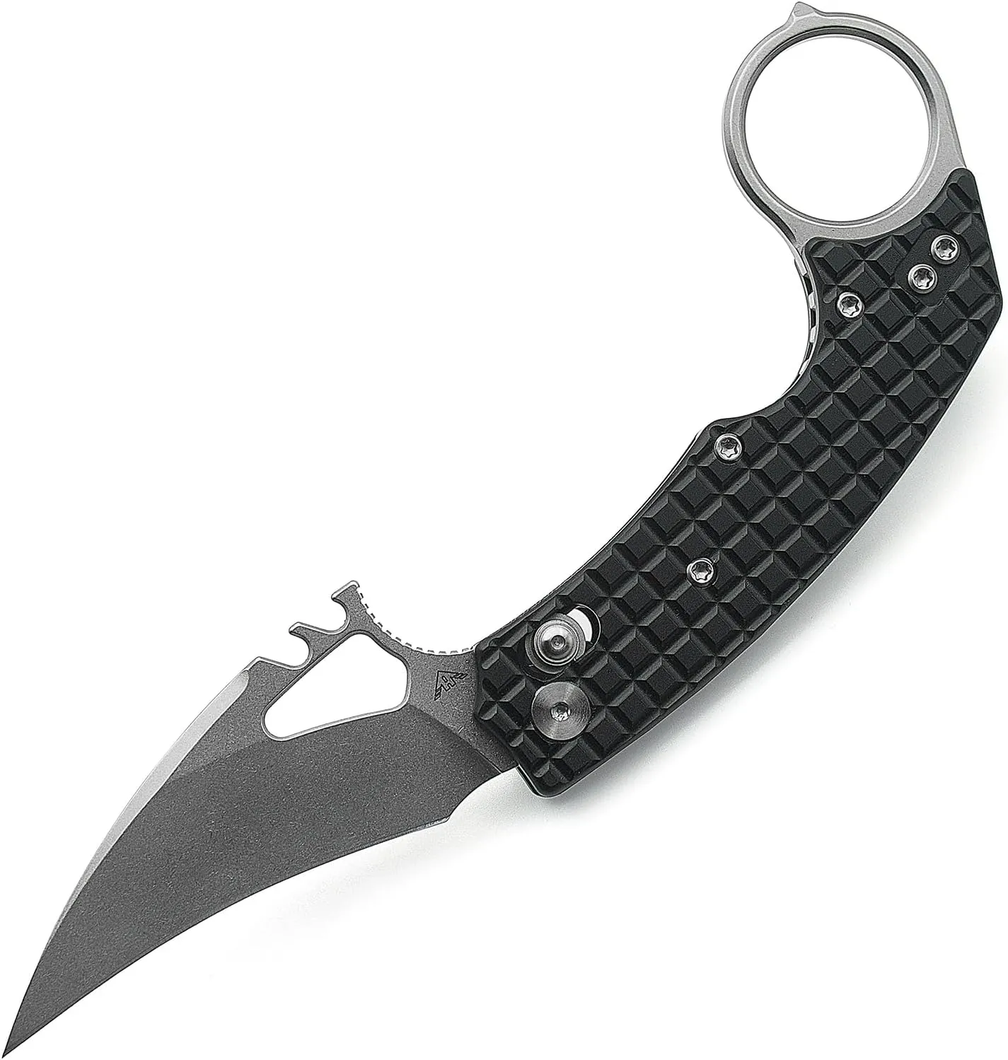 A Ameight MK2 Folding Knife 2.99" Stonewash 14C28N Blade Black PVD Aluminum Handle With Titanium Pocket Clip Camping Hiking Pocket Knife AME507WBK