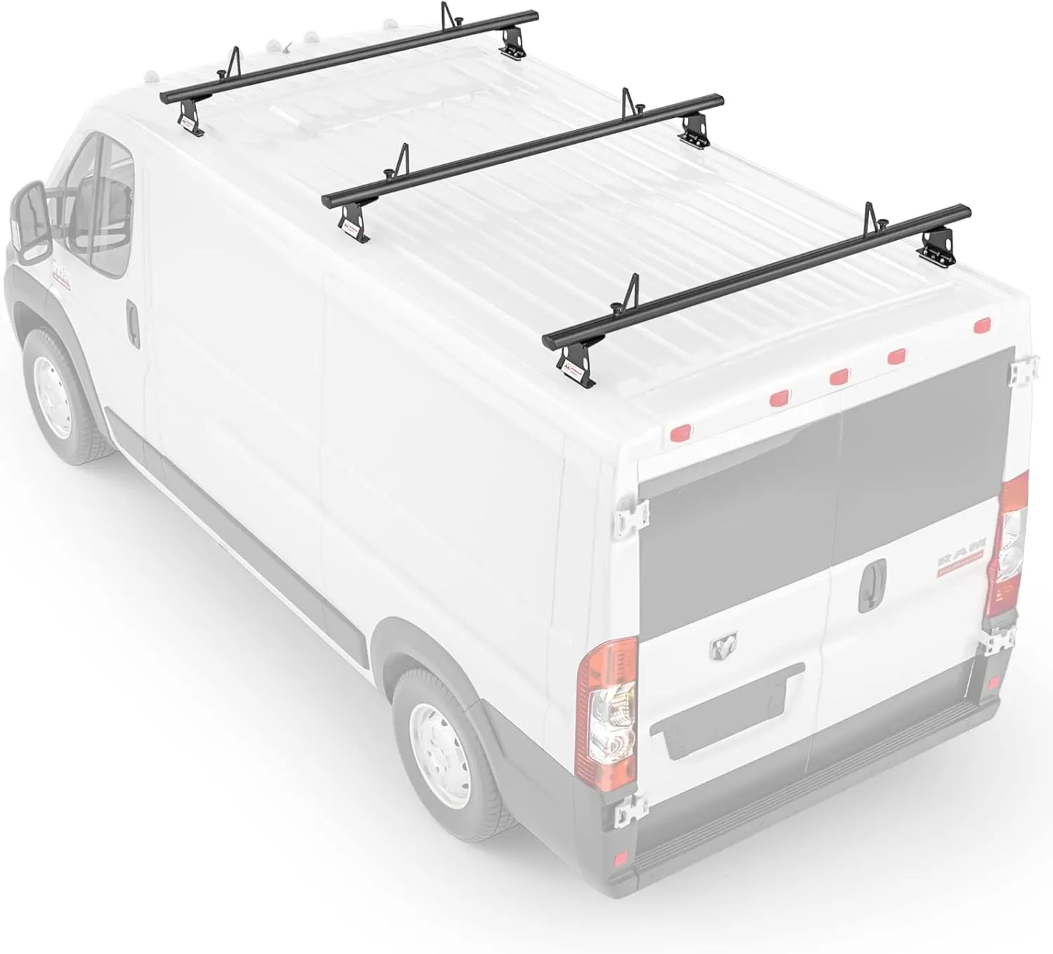 AA Racks Model AX302 Aluminum Van Ladder Roof Rack System Fits for 2013-On RAM ProMaster/ 2015-On Transit - 3 Bar 72'', Black