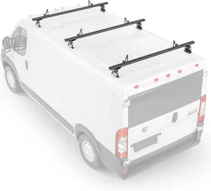 AA Racks Model AX302 Aluminum Van Ladder Roof Rack System Fits for 2013-On RAM ProMaster/ 2015-On Transit - 3 Bar 72'', Black