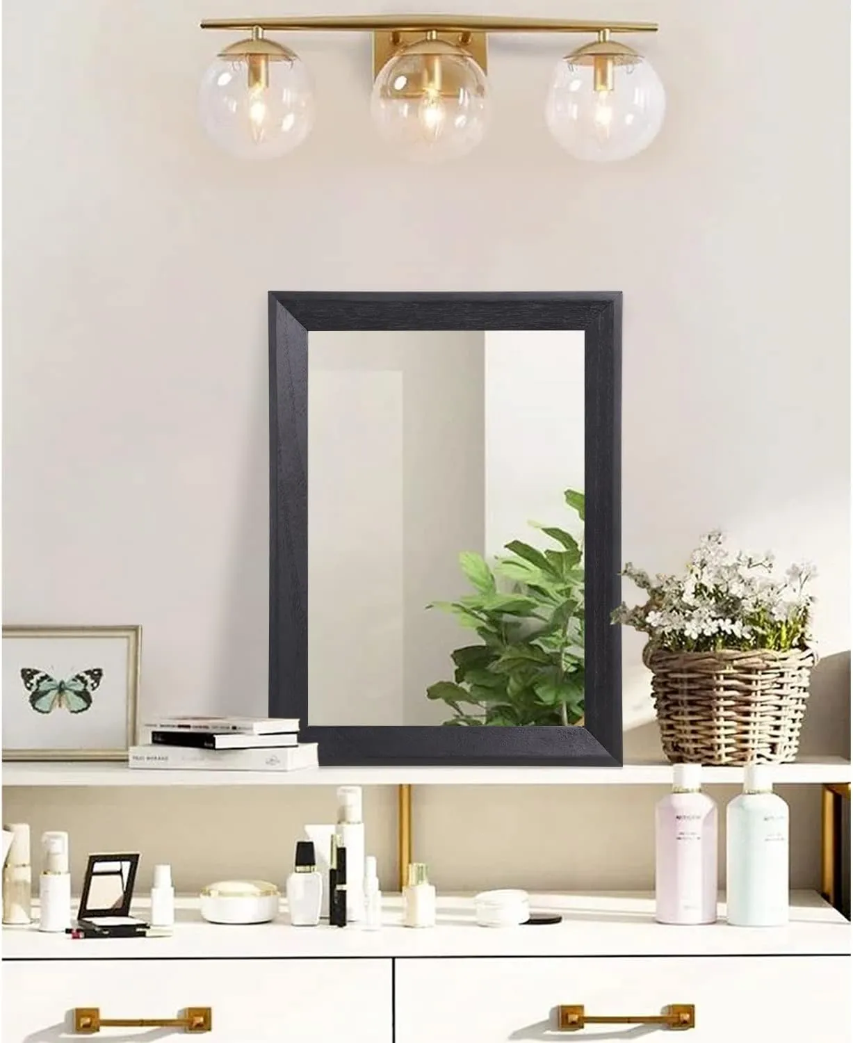 AAZZKANG Wall Mirror Black Rectangle Mirrors for Wall with Wood Framed Decorative for Bedroom Bathroom Living Room Farmhouse Entryway Hanging Small