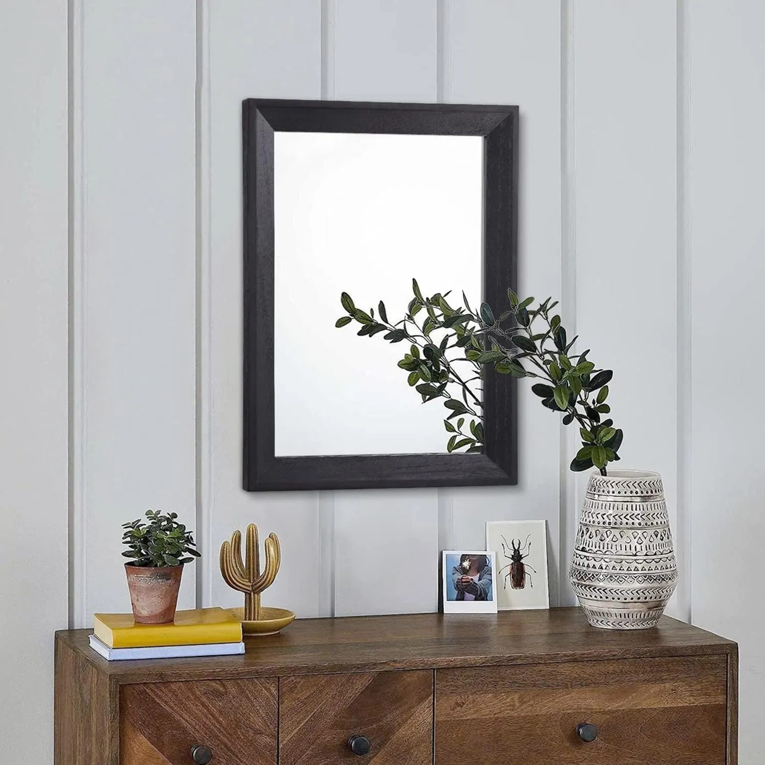 AAZZKANG Wall Mirror Black Rectangle Mirrors for Wall with Wood Framed Decorative for Bedroom Bathroom Living Room Farmhouse Entryway Hanging Small