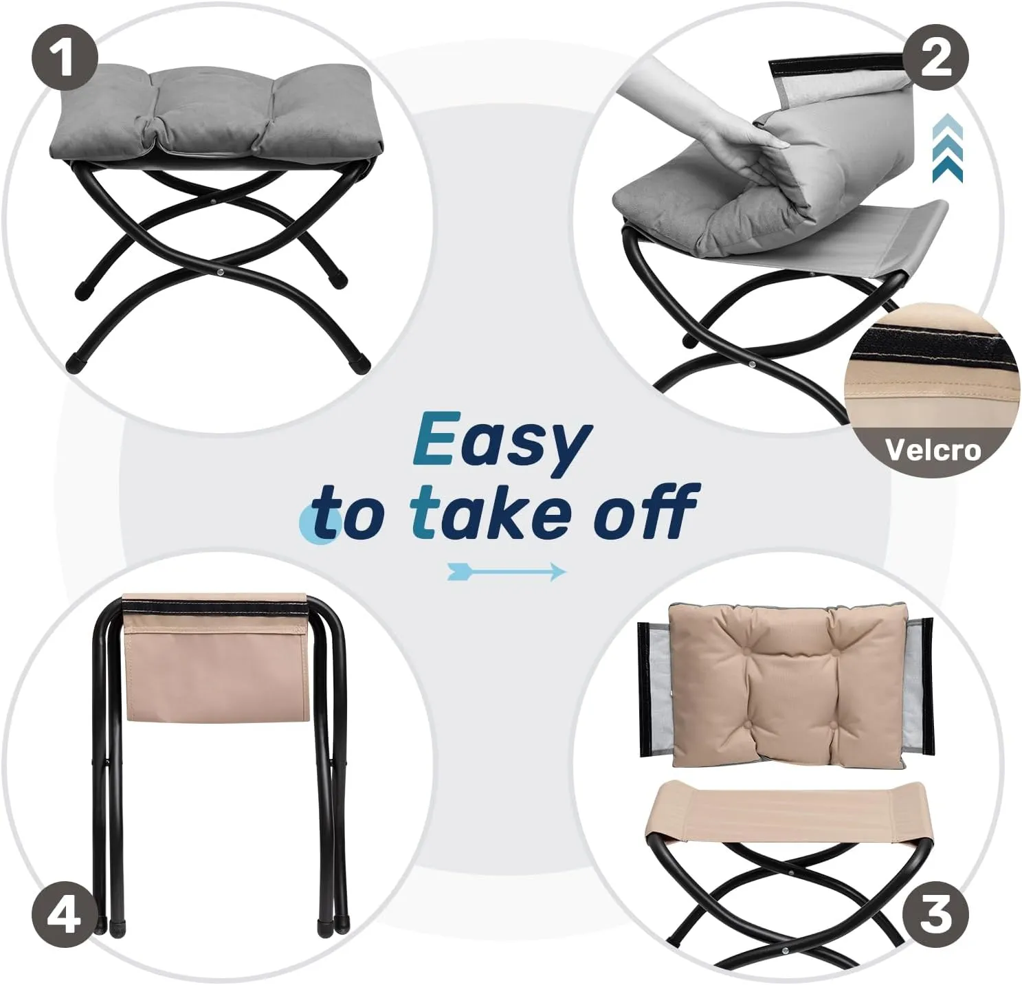 AbocoFur 15"(H) Folding Footrest Stool, Accent Padded Sofa Foot Stool for Lazy Chair, Upholstered Small Foldable Ottoman, Metal Frame Portable Foot Rest Ottoman for Living Room, Bedroom, Lake Blue