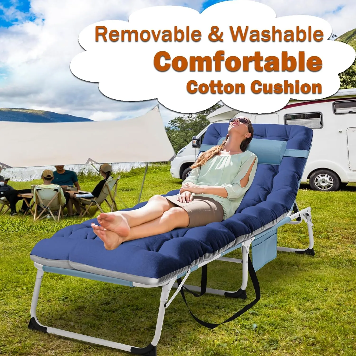 ABORON 2PK Sun Tanning Chair，4-in-1 Patio Lounge Chair, Heavy Duty Folding Chaise with 500LB Load Capacity, Adjustable Portable Chair for Home, Garden, Beach, Office, Camping & Sunbathing