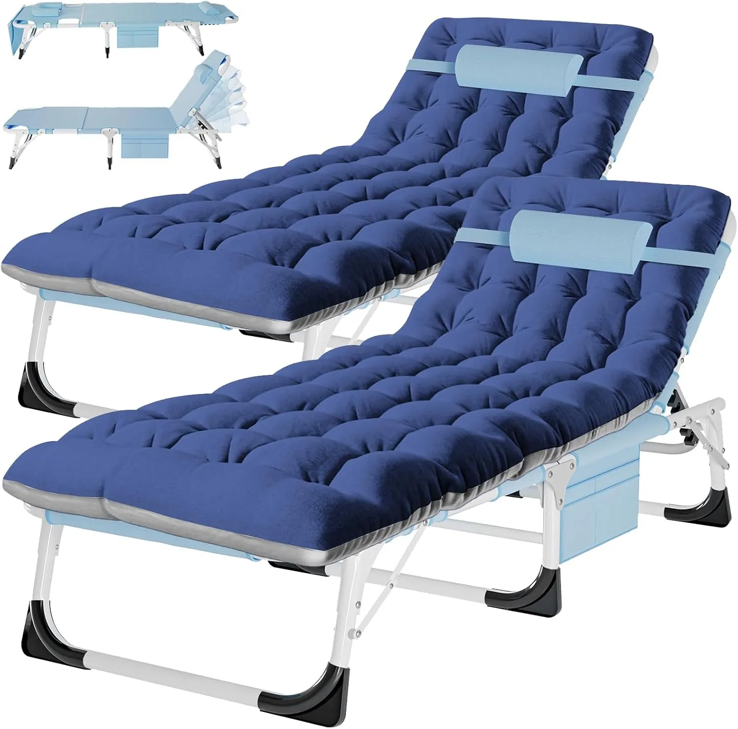 ABORON 2PK Sun Tanning Chair，4-in-1 Patio Lounge Chair, Heavy Duty Folding Chaise with 500LB Load Capacity, Adjustable Portable Chair for Home, Garden, Beach, Office, Camping & Sunbathing