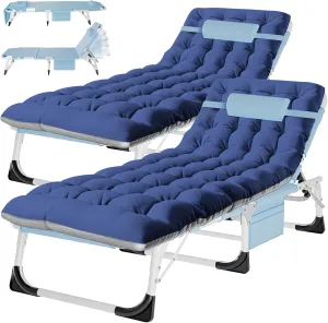 ABORON 2PK Sun Tanning Chair，4-in-1 Patio Lounge Chair, Heavy Duty Folding Chaise with 500LB Load Capacity, Adjustable Portable Chair for Home, Garden, Beach, Office, Camping & Sunbathing