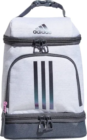 adidas Excel Lunch Bag, Cooler with Zipper, Pocket for Ice Pack, and Clip, Temperature Control Insulation, Jersey White/Shadow Chrome/Onix Grey, One Size