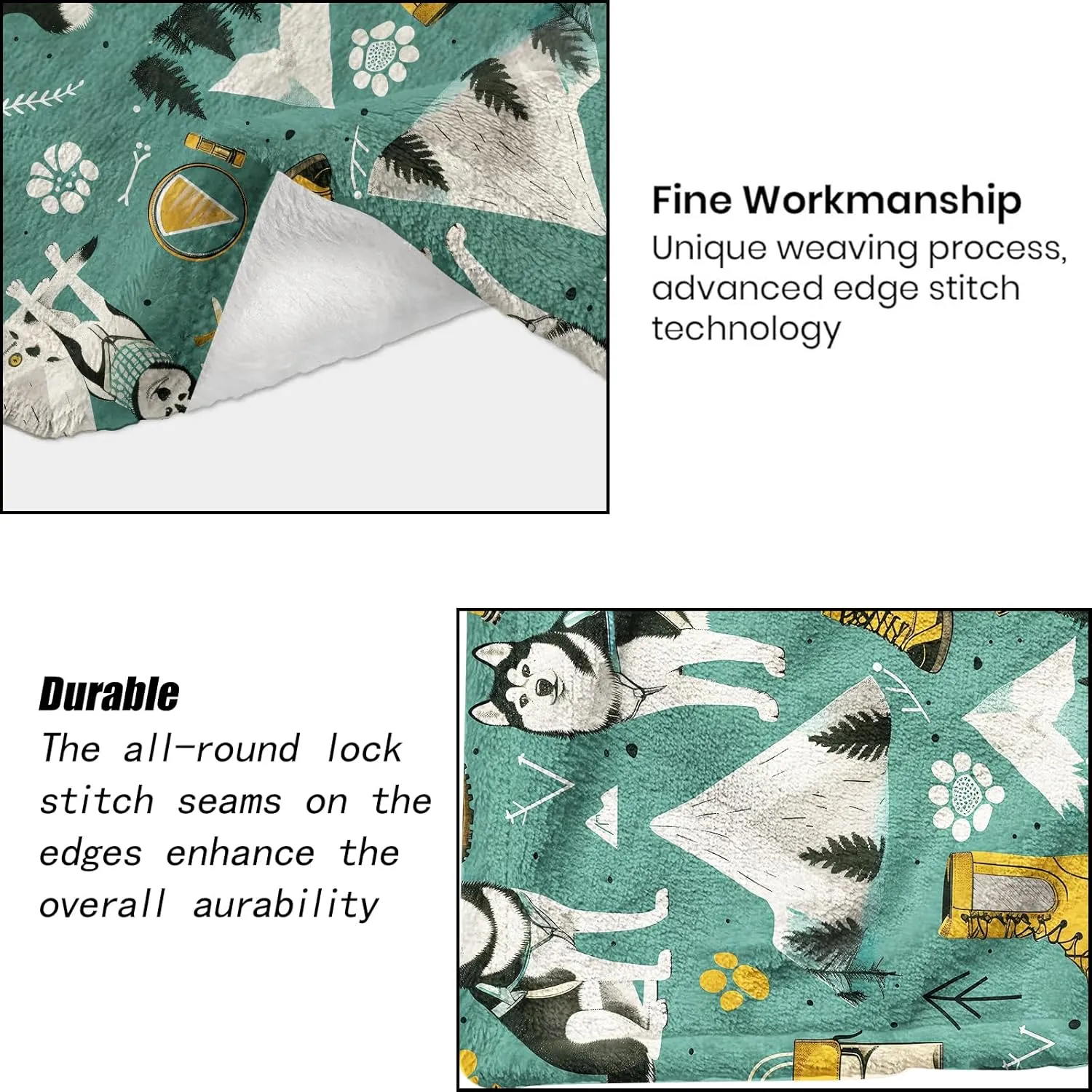Adventure Husky Flannel Blanket - Playful Dog & Mountain Gear Throw,Gifts for Kids Adult & Pet Lovers,Ultra Soft & Warm,Lightweight, for Couch Bedroom Living Room Outdoor Decor 60x80in