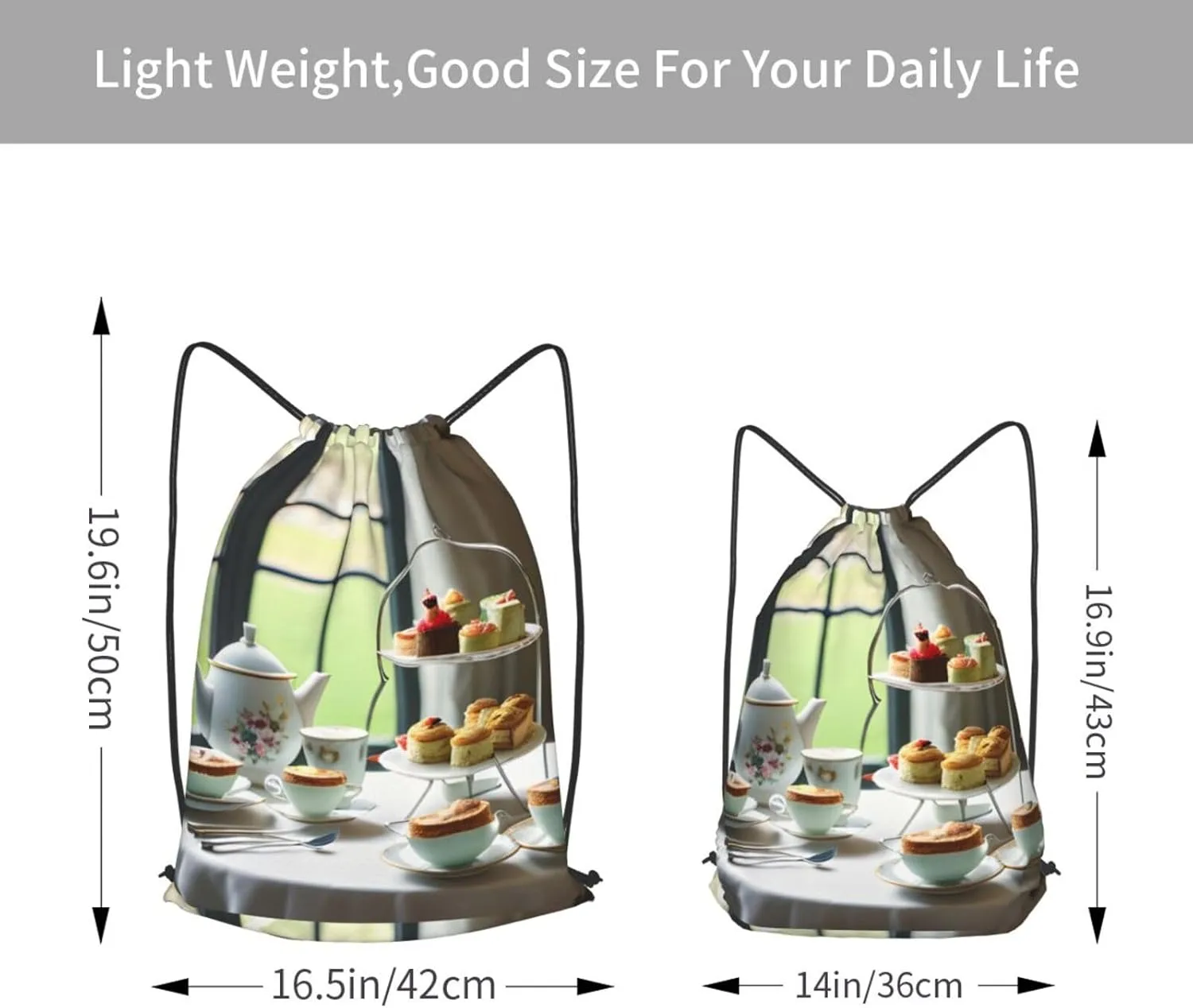 Afternoon Tea Drawstring Cinch Backpack Polyester Sack Pack String Bag For Hiking Camping Adventure