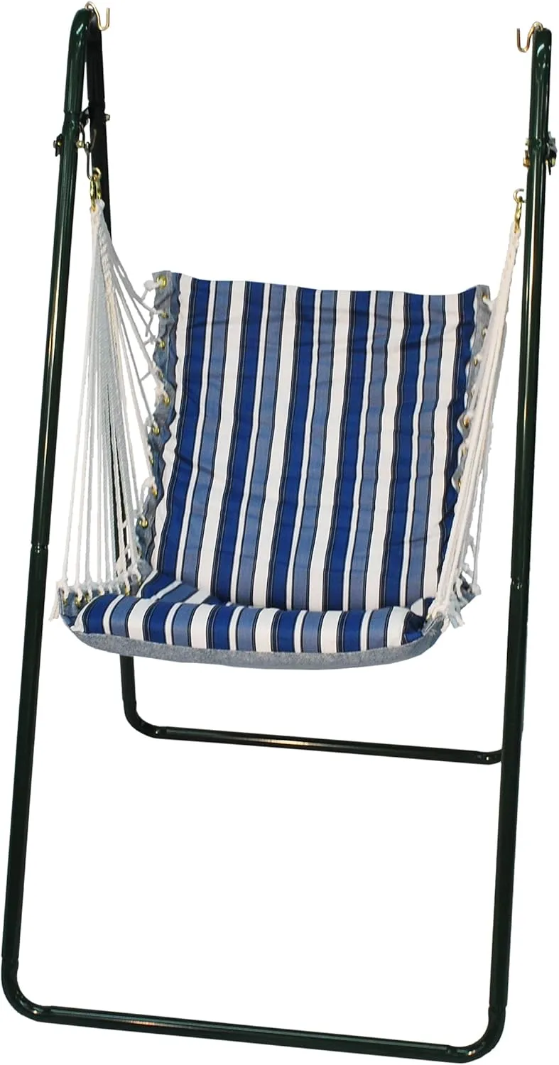Algoma Net Hammock Chair with Spreader Bar, Padded Swing Chair for Outdoor Swing, Comfortable Hanging Seat with Stand - Tropical Palm Stripe