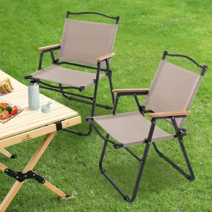ALISH Camping Chairs, Portable Lawn Chairs Lightweight Outdoor Chairs with Wooden Handle for Travel Camping Lawn Hiking (Khaki, Set of 2)_