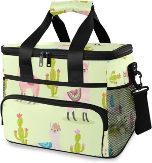 Alpaca Green Cactus Cooler Bag Insulated Cooler Soft Sided Cooler 24 Can Portable Picnic Bag Large Leakproof Lunch Bag Box for Beach Grocery Camping Travel Car Men Women