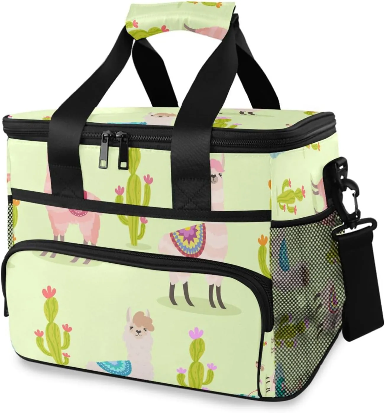 Alpaca Green Cactus Cooler Bag Insulated Cooler Soft Sided Cooler 24 Can Portable Picnic Bag Large Leakproof Lunch Bag Box for Beach Grocery Camping Travel Car Men Women