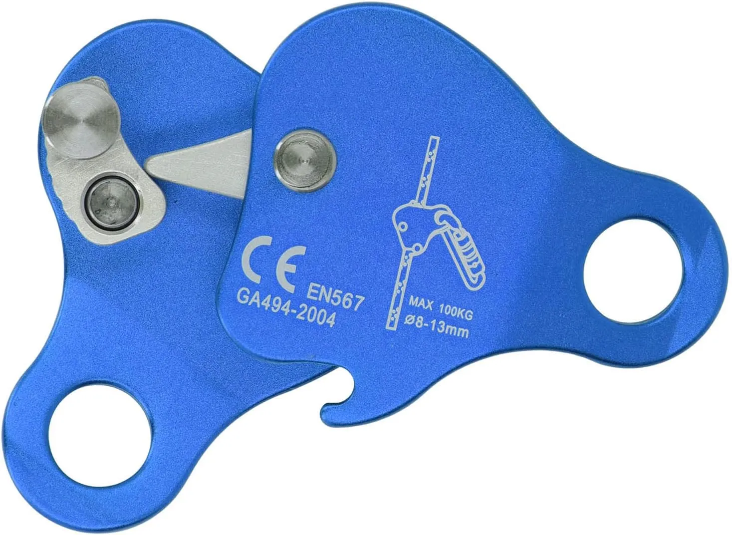 Aluminum Alloy Climbing Rope Grab, Self Locking Stop Descender Rappelling Gear, CE Certified for 8-13mm Ropes Climbing Tree Arborist, Efficient Stopper (Blue)