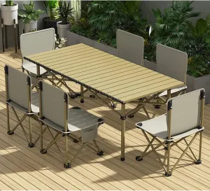 Aluminum Folding Chair Portable Camping Folding Chairs and Tables Set, with Carrying Bag, Camping Table, Fold up Lightweight, Portable Roll up Aluminum Table (A 120cm with 6 Chairs)