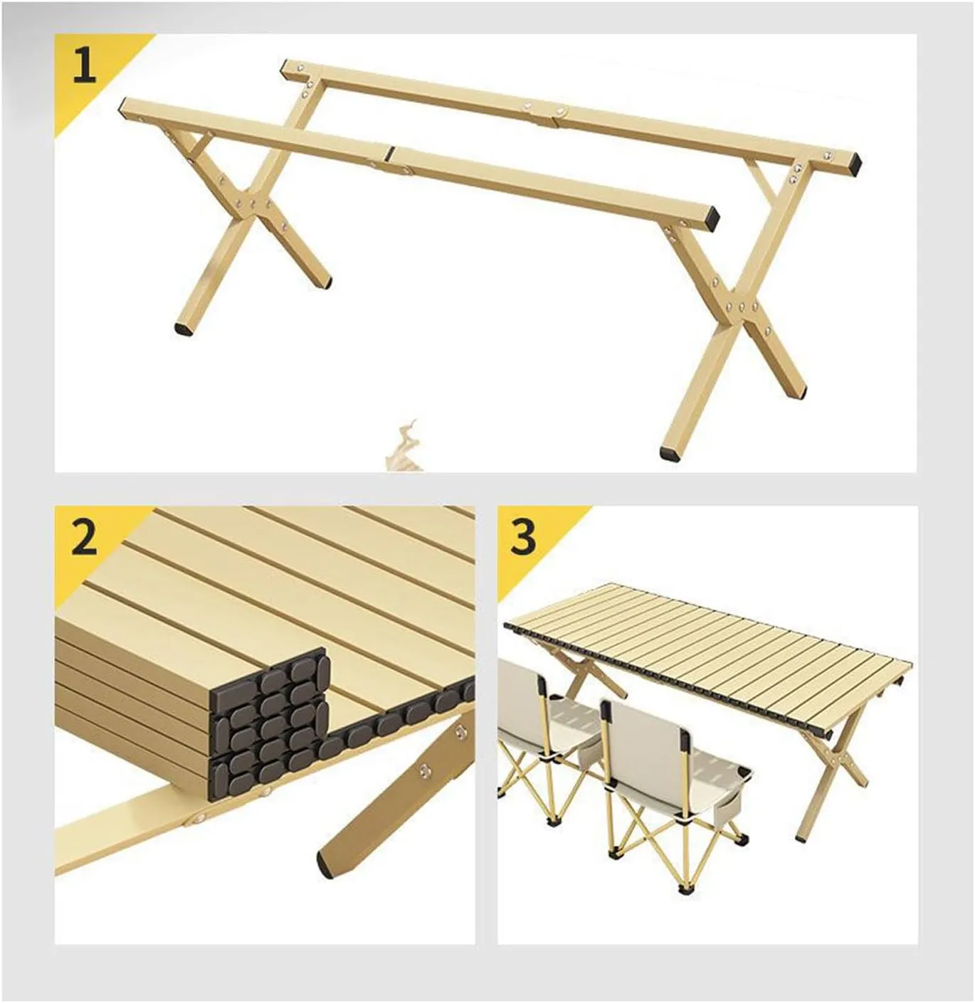 Aluminum Folding Chair Portable Camping Folding Chairs and Tables Set, with Carrying Bag, Camping Table, Fold up Lightweight, Portable Roll up Aluminum Table (A 120cm with 6 Chairs)