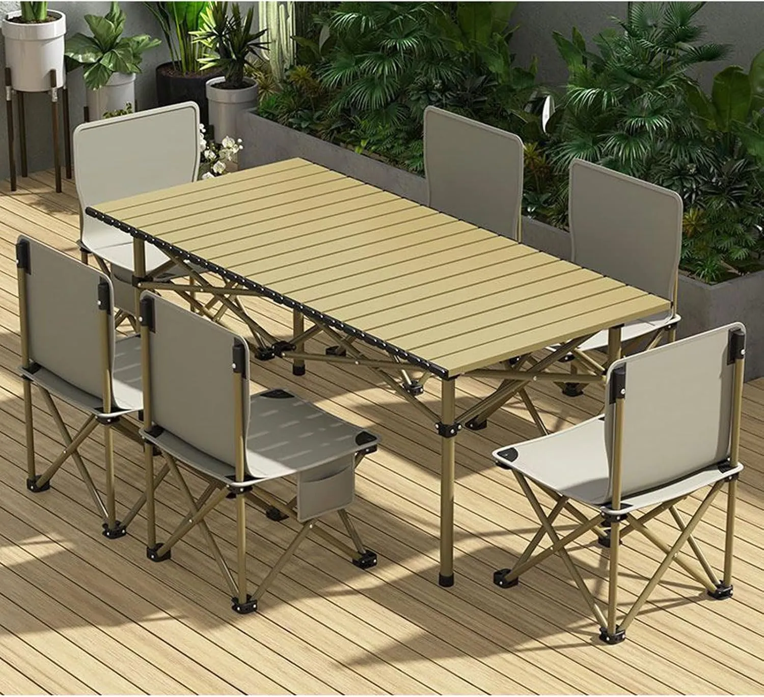 Aluminum Folding Chair Portable Camping Folding Chairs and Tables Set, with Carrying Bag, Camping Table, Fold up Lightweight, Portable Roll up Aluminum Table (A 120cm with 6 Chairs)
