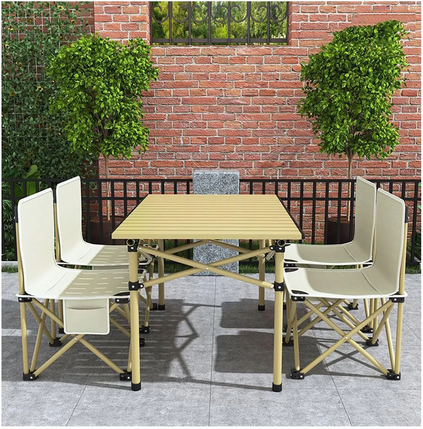Aluminum Folding Chair Portable Camping Folding Chairs and Tables Set, with Carrying Bag, Camping Table, Fold up Lightweight, Portable Roll up Aluminum Table (A 120cm with 6 Chairs)