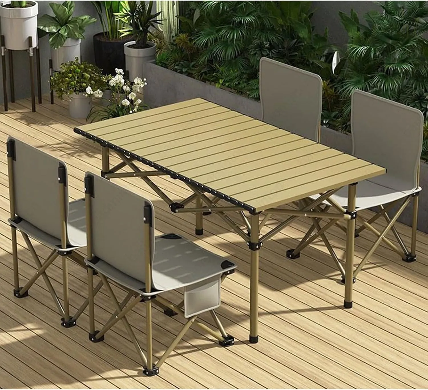 Aluminum Folding Chair Portable Camping Folding Chairs and Tables Set, with Carrying Bag, Camping Table, Fold up Lightweight, Portable Roll up Aluminum Table (A 120cm with 6 Chairs)
